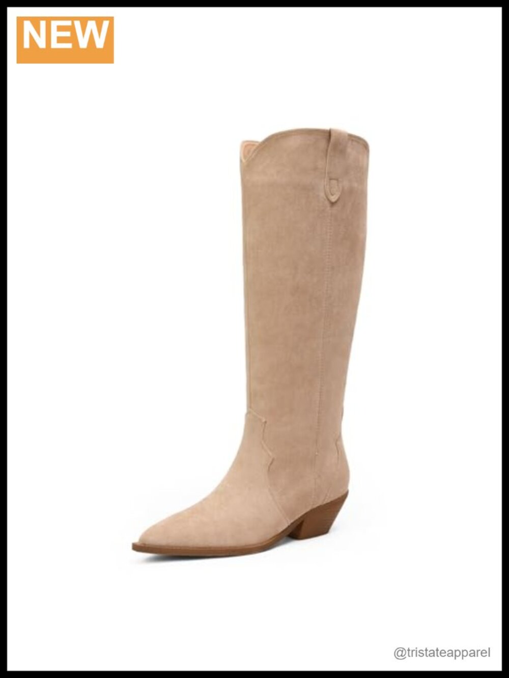 Women's Knee High Boots Pointed Toe Chunky Heel Faux Suede Pull-On Western